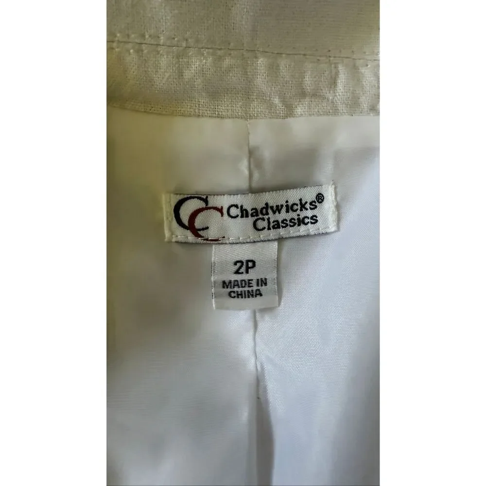 Chadwicks Classics Cream Linen Blend Blazer Size 2P Vintage Inspired